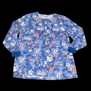 UA Uniform Advantage Scrub Jacket Shirt Small Patriotic Stars Stripes Flag Blue